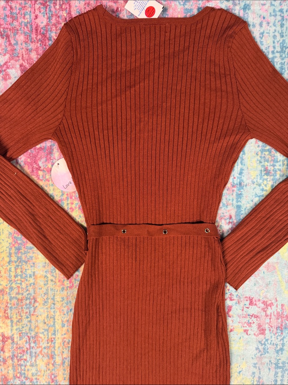 Love Tree Rust Ribbed Long-Sleeve Belted Dress - Picture 7 of 7
